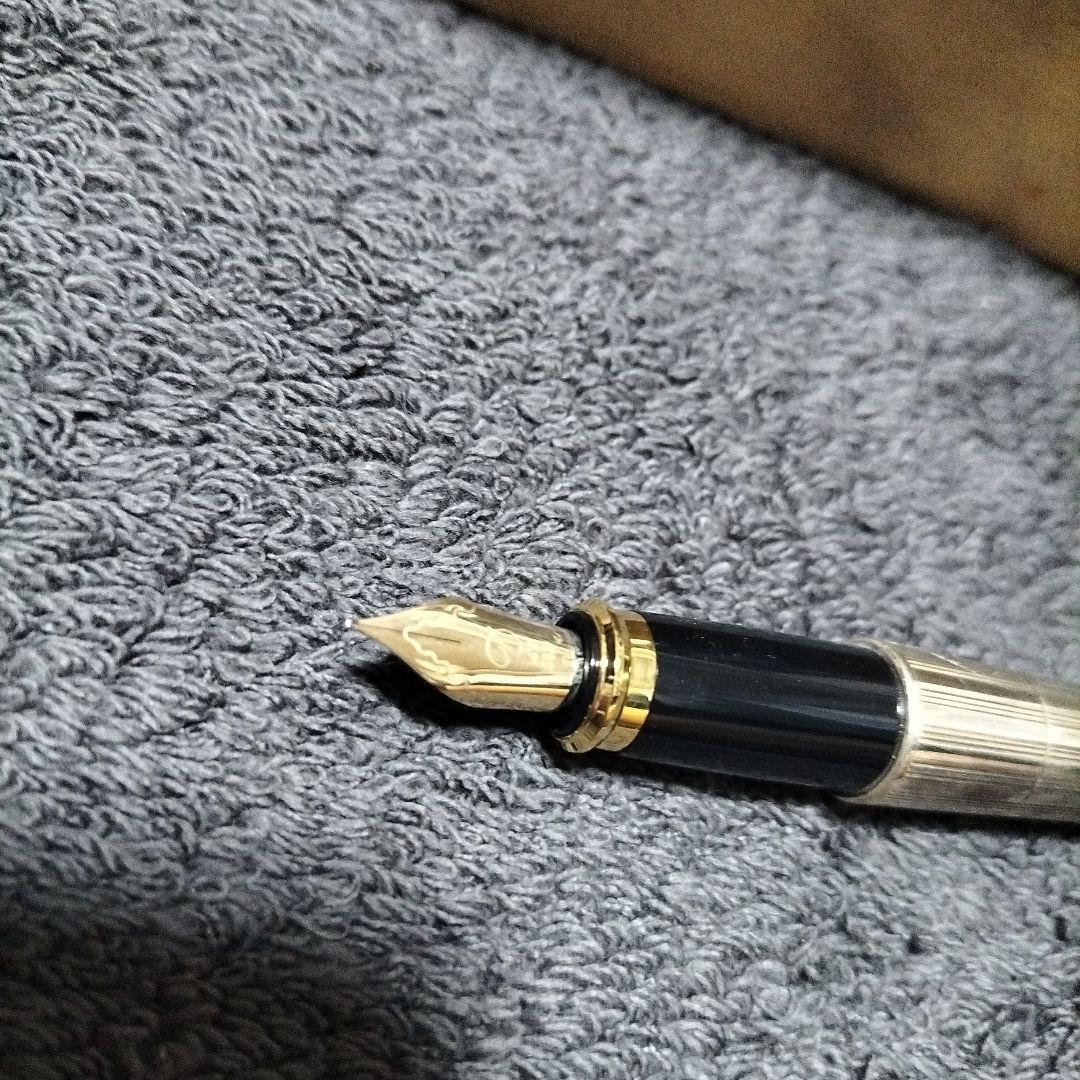 14K シルバー ストライプ模様 万年筆