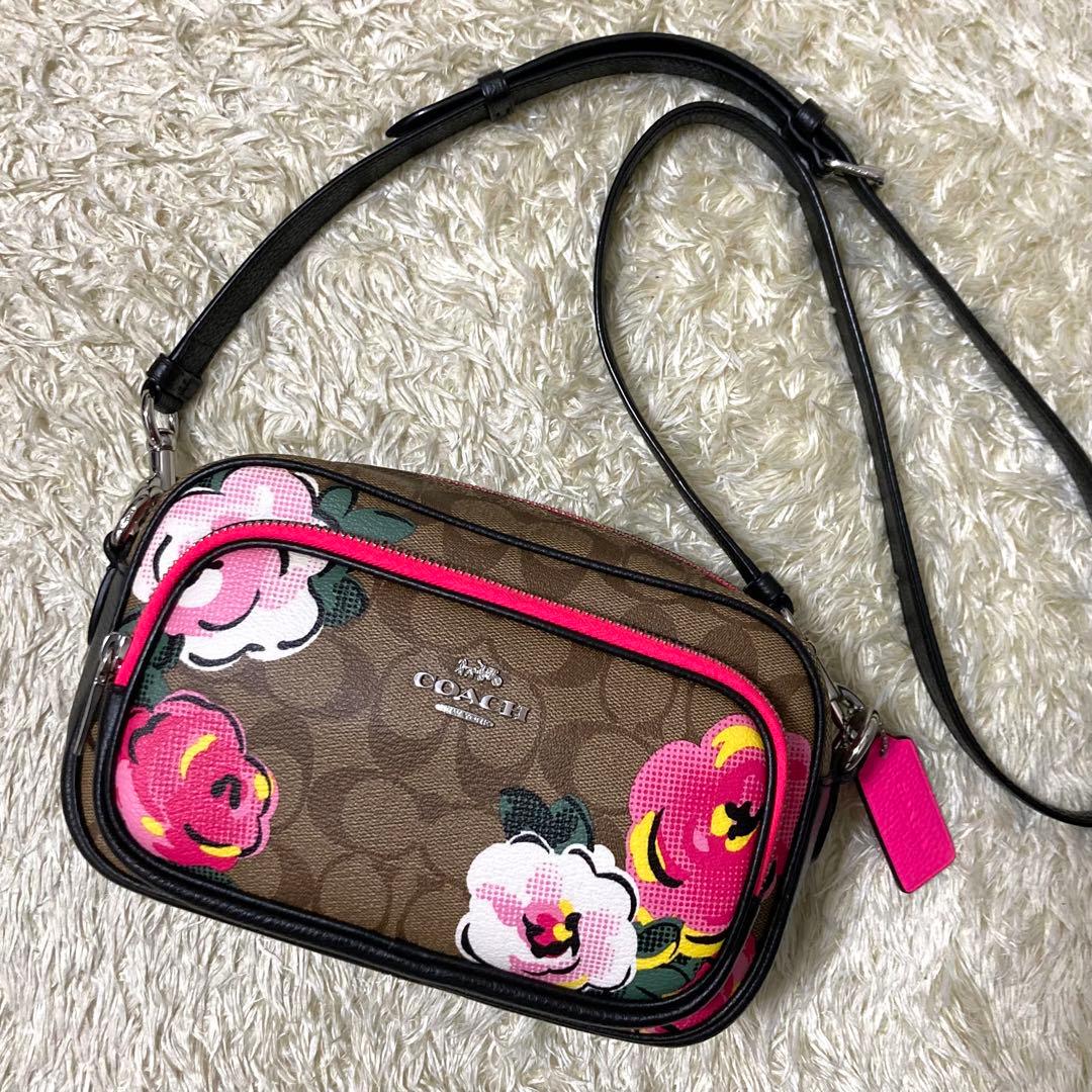 【極美品】COACH コーチ ショルダーバッグ 現行モデル レザー フラワー