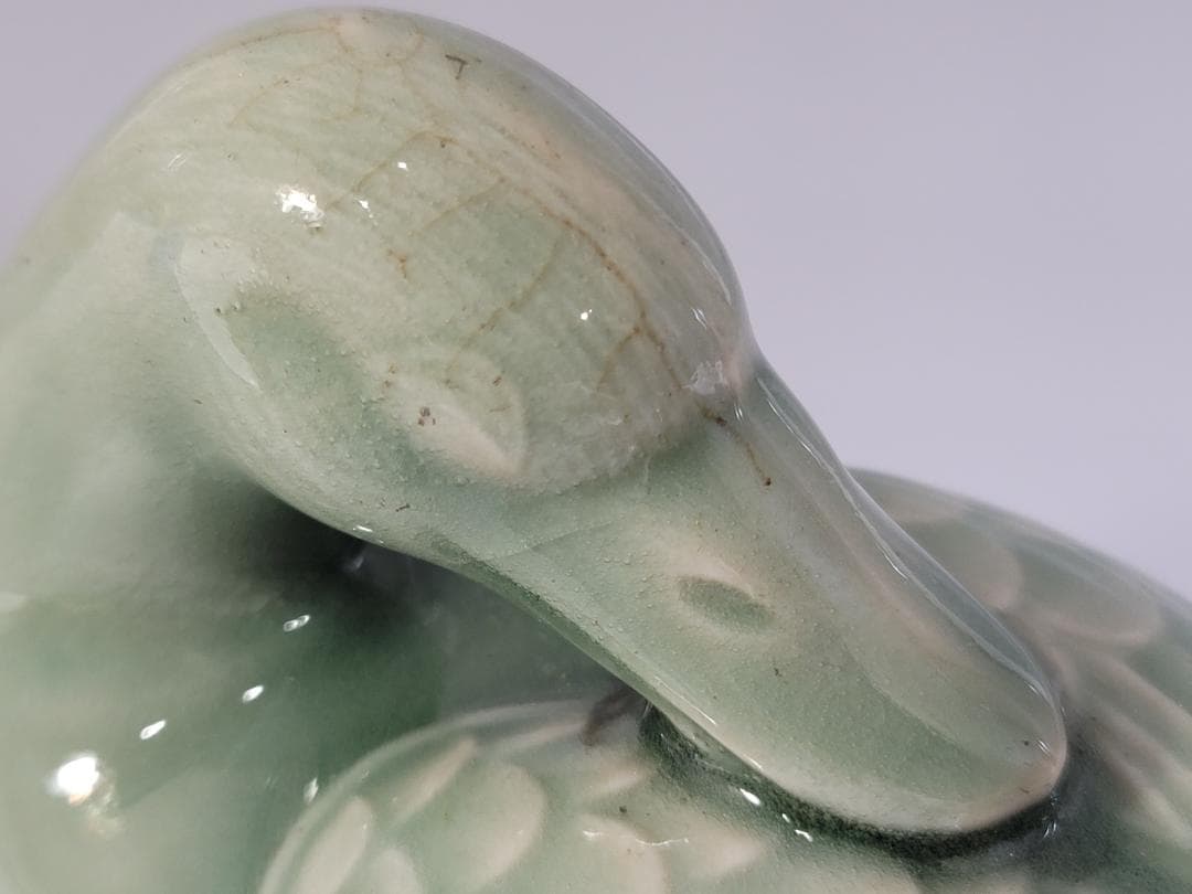 中国 仿古 青磁 鴨 蓋物