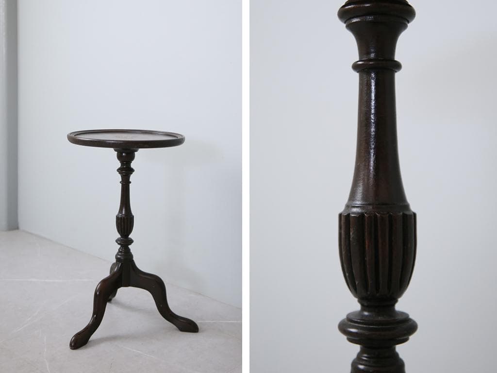 英国アンティーク木製ワインテーブル/サイドテーブル/丸机/飾り棚(89