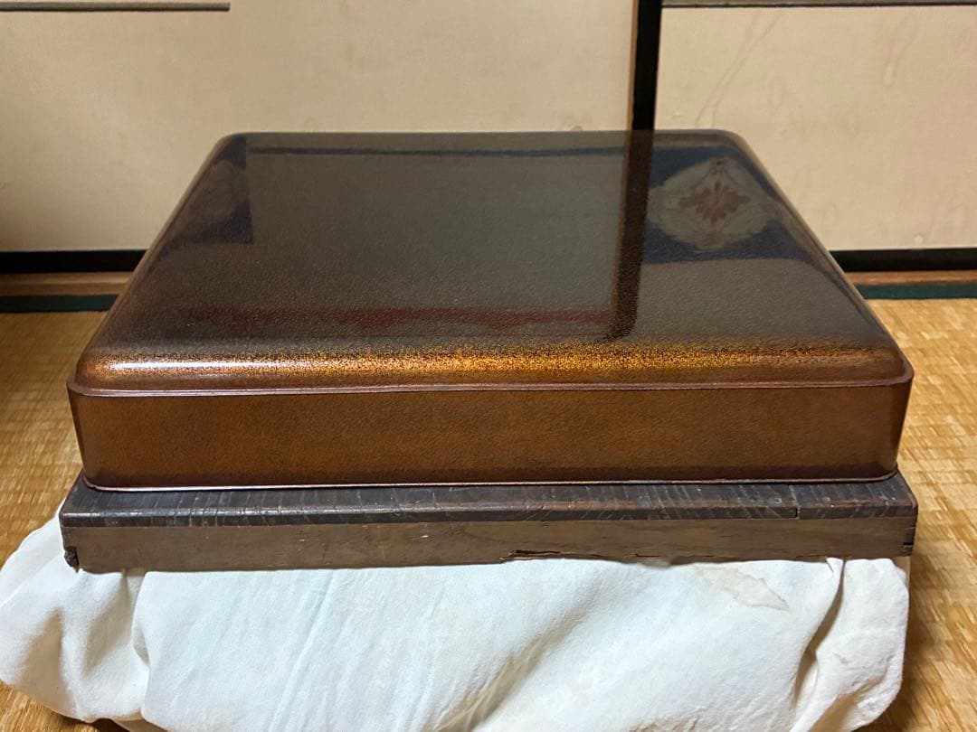 漆器 金箔 唐草紋 蒔絵 梨地 四角盆 時代物 木箱入