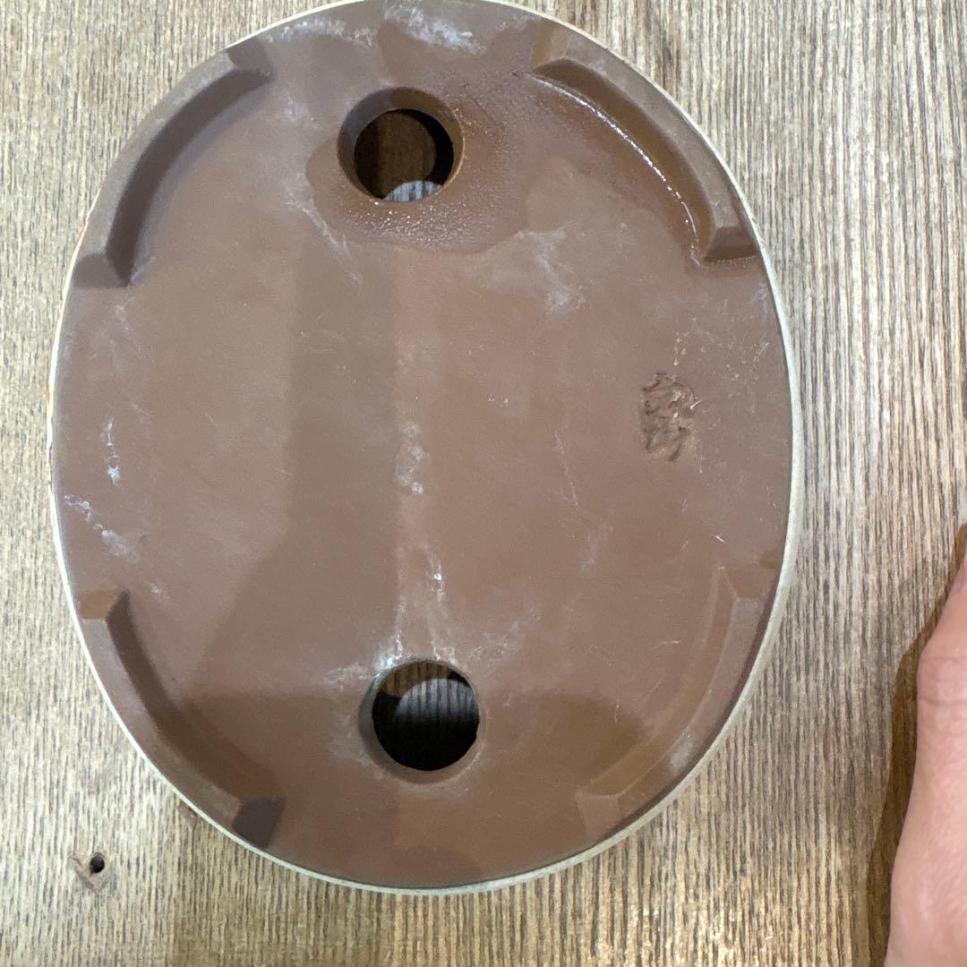 盆栽鉢／赤絵山水 楕円形 約10cm x 15cm