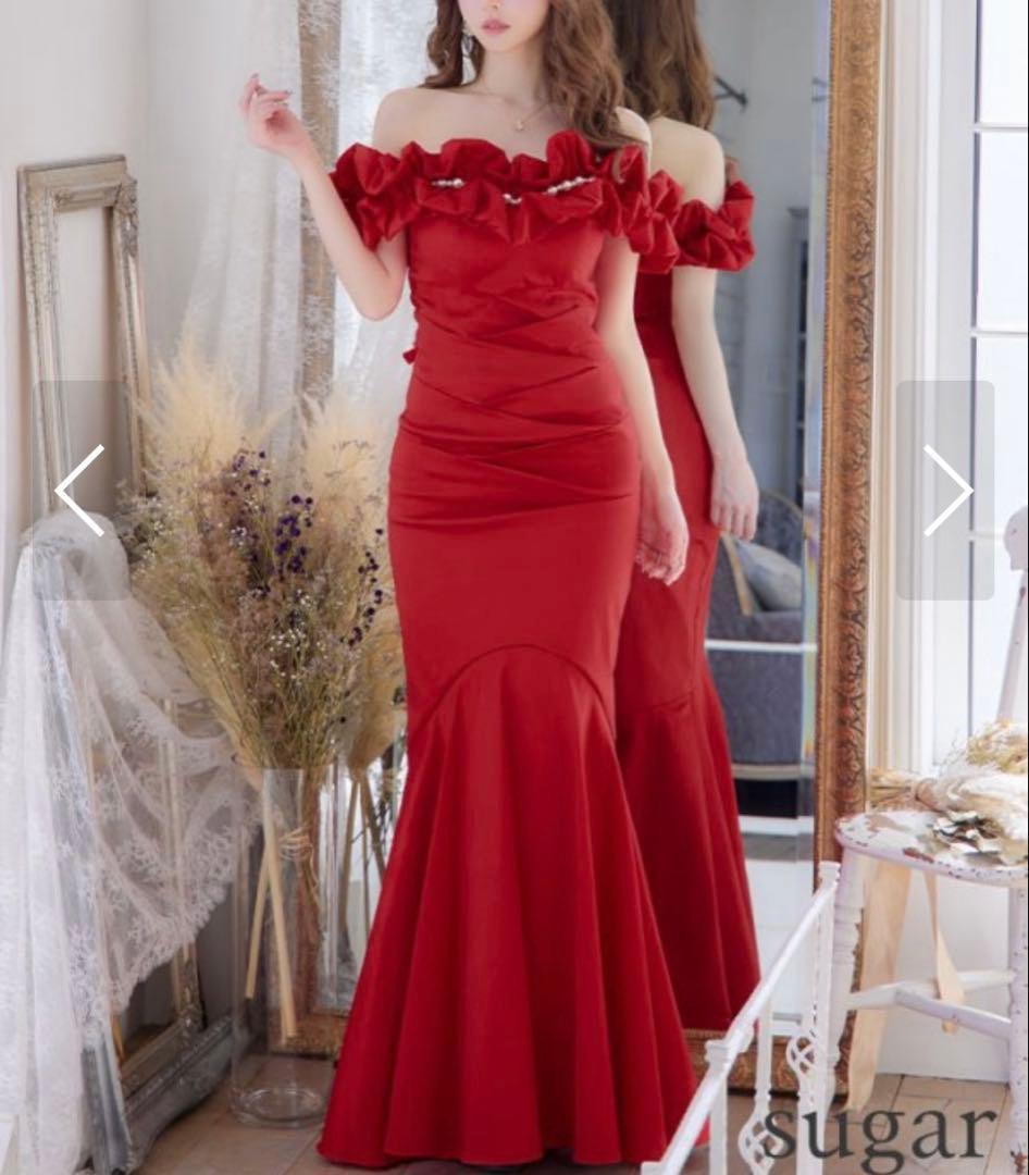 美品！シュガー赤ドレス　オフショルダーマーメイドドレス　クリスマスドレス