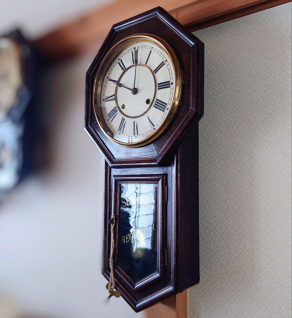 〈完動美品〉精工舎　大型十寸中玉縁八角尾長ゼンマイ振り子時計　アンティーク古時計