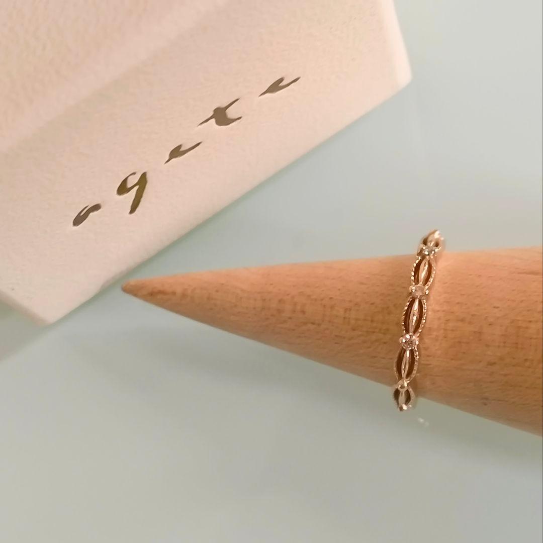 agete　K10 YG　透かし　ミルグレイン　ダイヤモンド　リング　1号