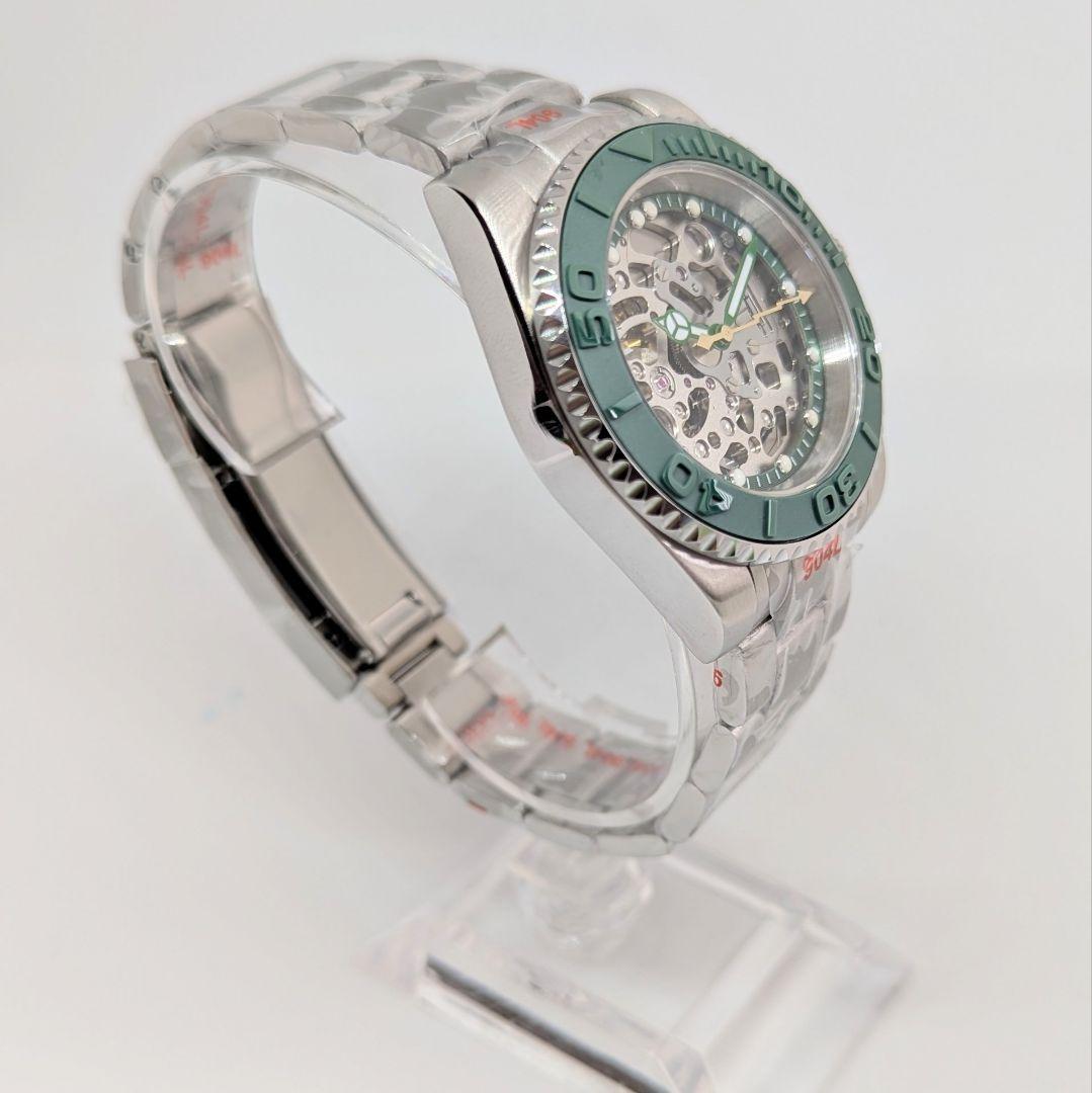 【NH70 MOD カスタム 自動巻 腕時計】カスタム 裏スケ 緑