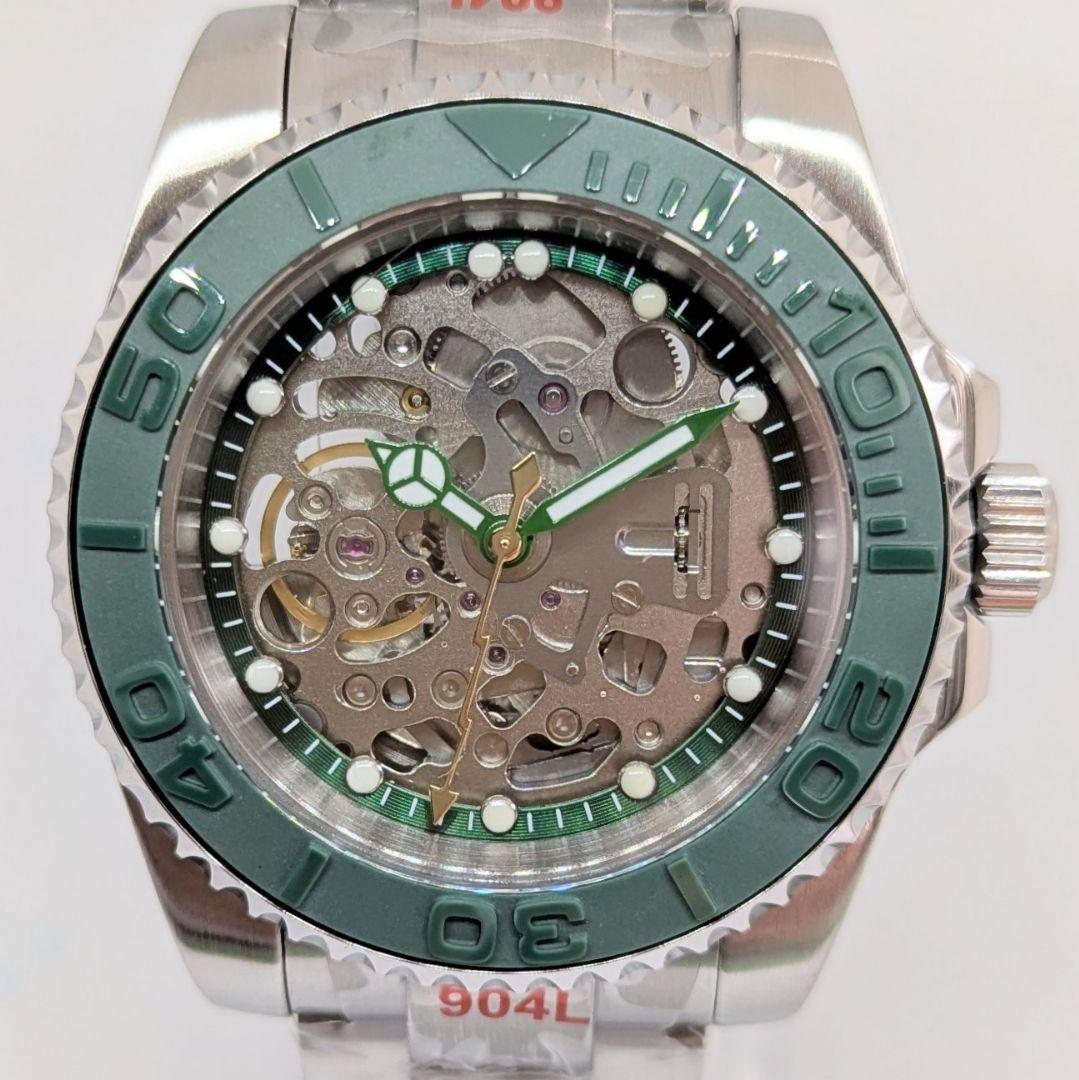 【NH70 MOD カスタム 自動巻 腕時計】カスタム 裏スケ 緑