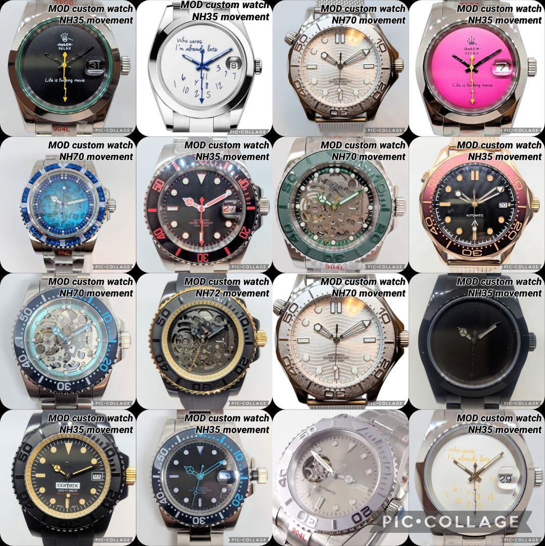 【NH70 MOD カスタム 自動巻 腕時計】カスタム 裏スケ 緑