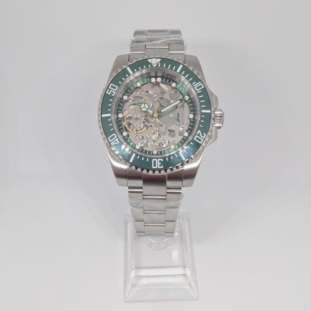 【NH70 MOD カスタム 自動巻 腕時計】カスタム 裏スケ 緑