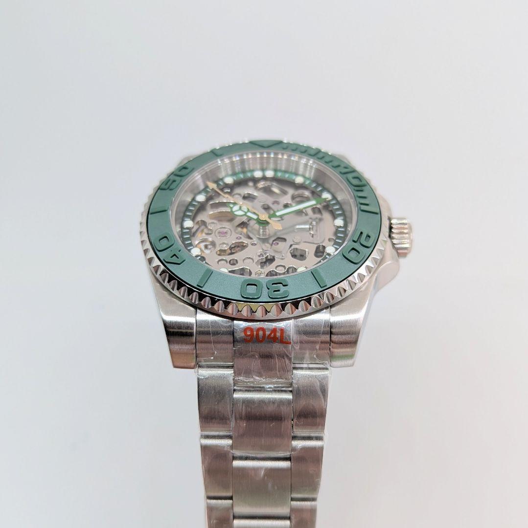 【NH70 MOD カスタム 自動巻 腕時計】カスタム 裏スケ 緑