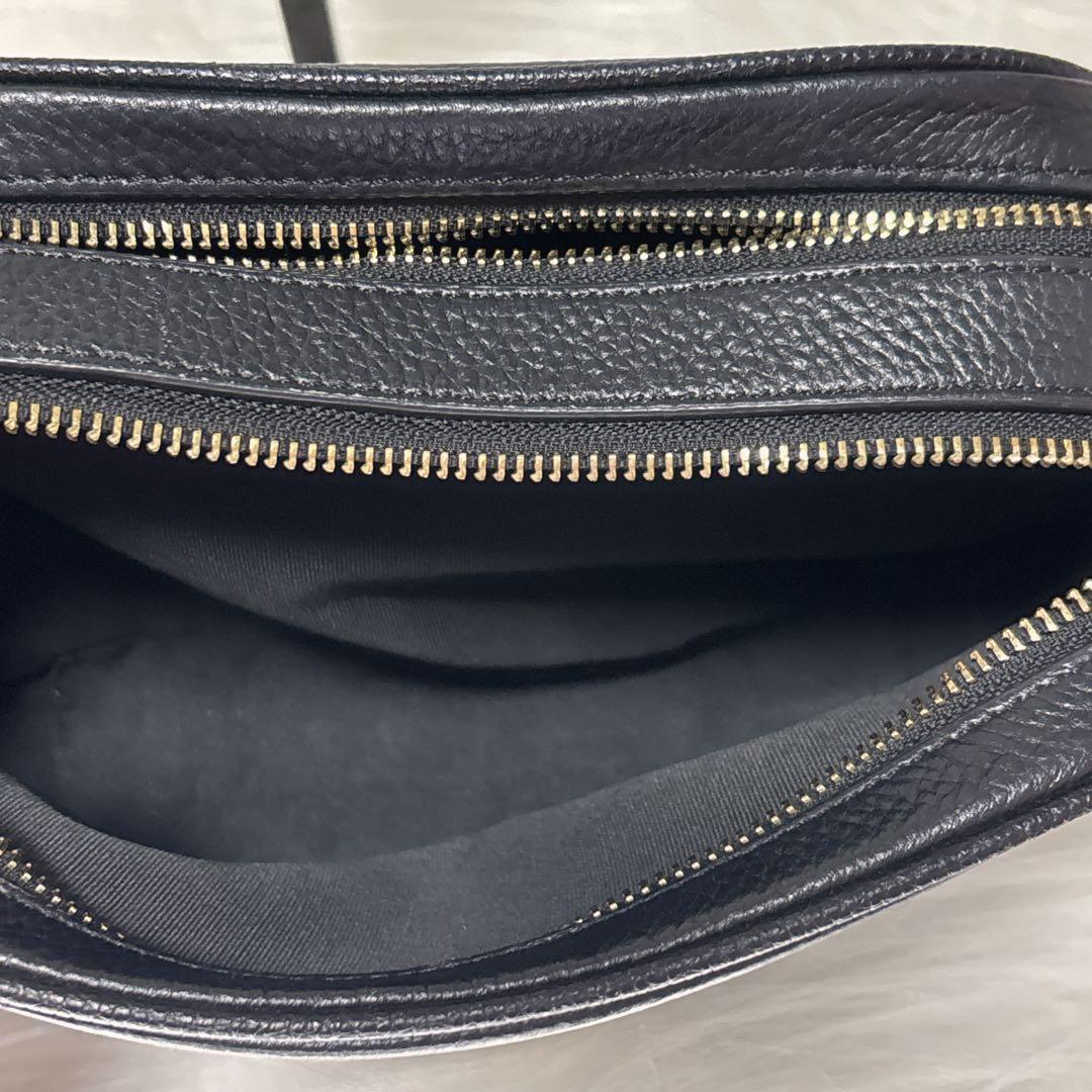 COACH ブラックレザー ショルダーバッグ カメラバッグ 金チェーンショルダー