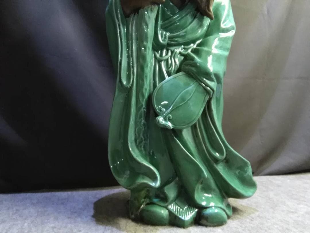 実家の蔵出し品迫力特大緑色の釉薬が美しい大きな仙人の置物作家在銘品
