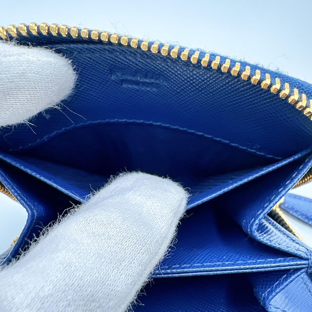 極美品✨PRADA ケース 三角ロゴ ラウンドジップ ミニ財布 サフィアー