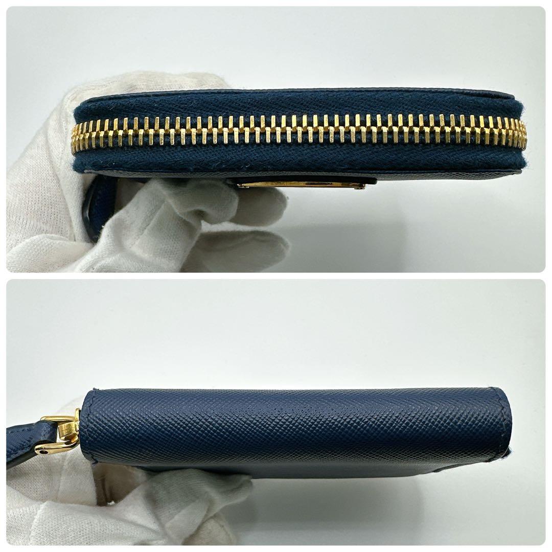 極美品✨PRADA ケース 三角ロゴ ラウンドジップ ミニ財布 サフィアー