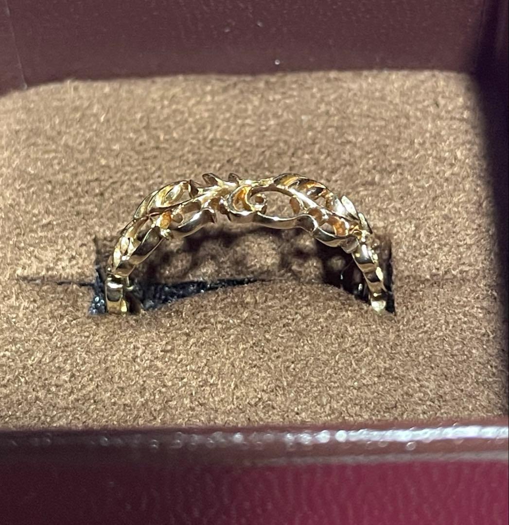 agete K10 オリーブ柄　透かし柄リング　11号