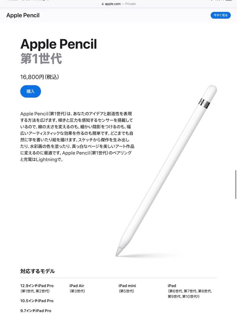 Apple Pencil (第2世代) 未使用 Apple Pencil（第2世代）(未使用に近い