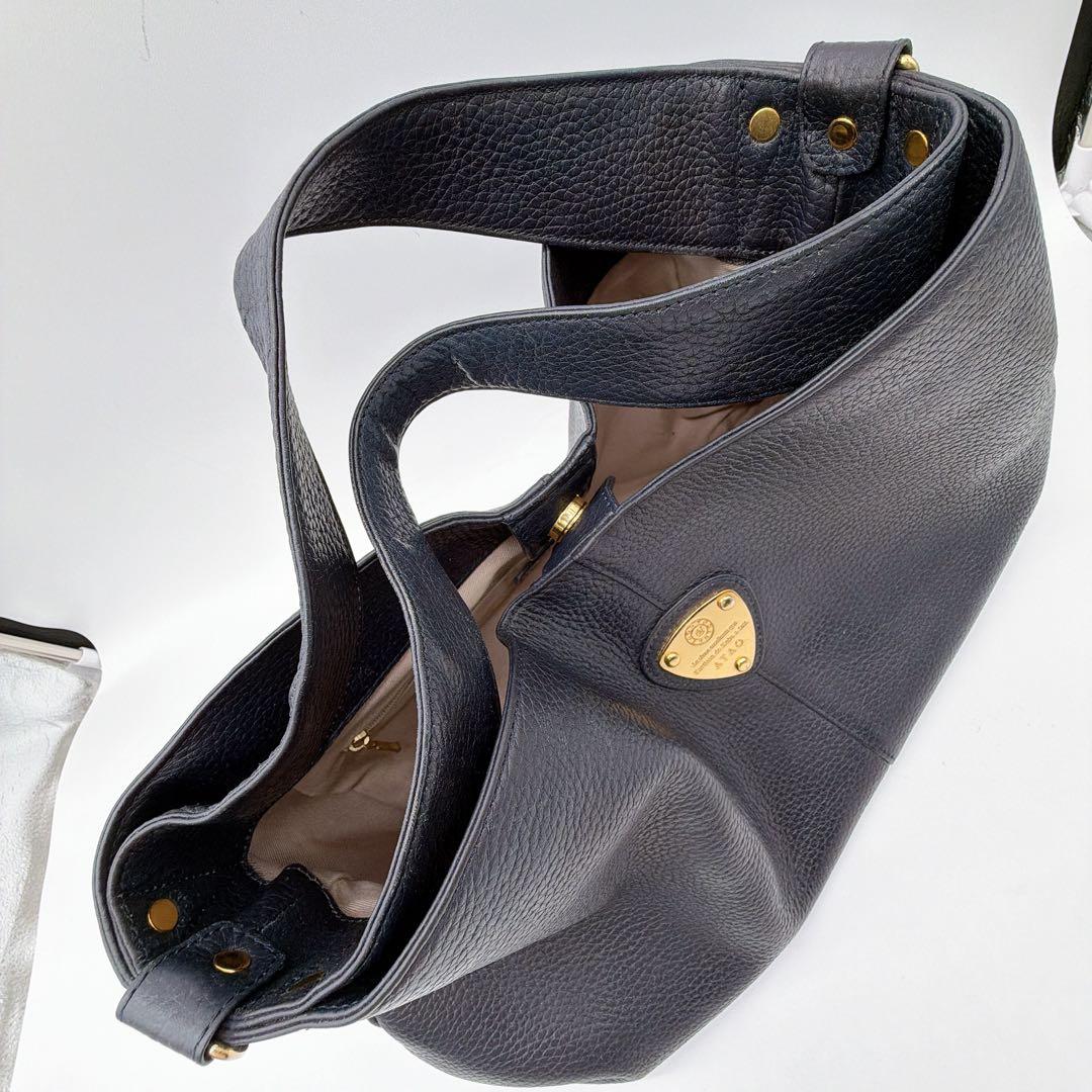 【ATAO】エルヴィ 2way ショルダーバッグ ハンドバッグ ネイビー シボ革