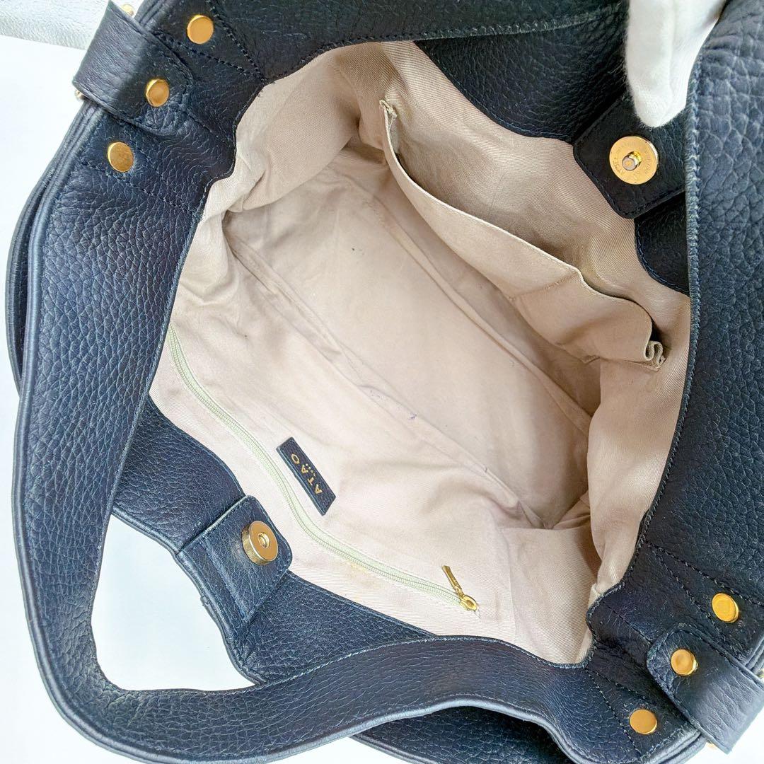 【ATAO】エルヴィ 2way ショルダーバッグ ハンドバッグ ネイビー シボ革