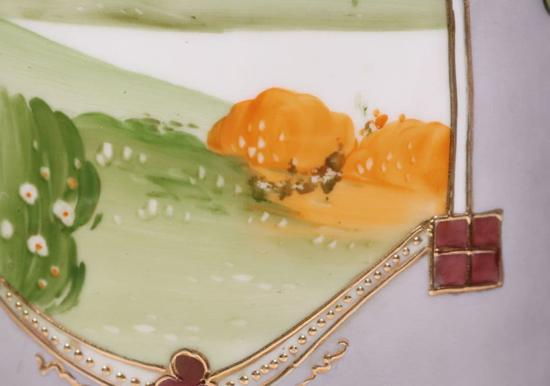 CM318】オールドノリタケ パネル風景 耳付 花瓶 金彩 金盛 明治