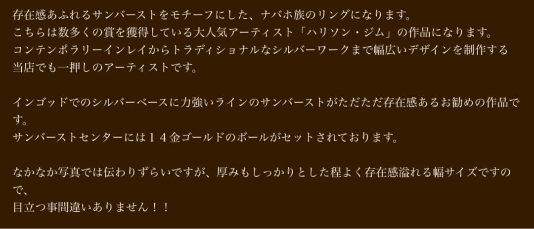 最終値下げ ハリソンジム ナバホ族 リング 指輪 22号 14kモデル