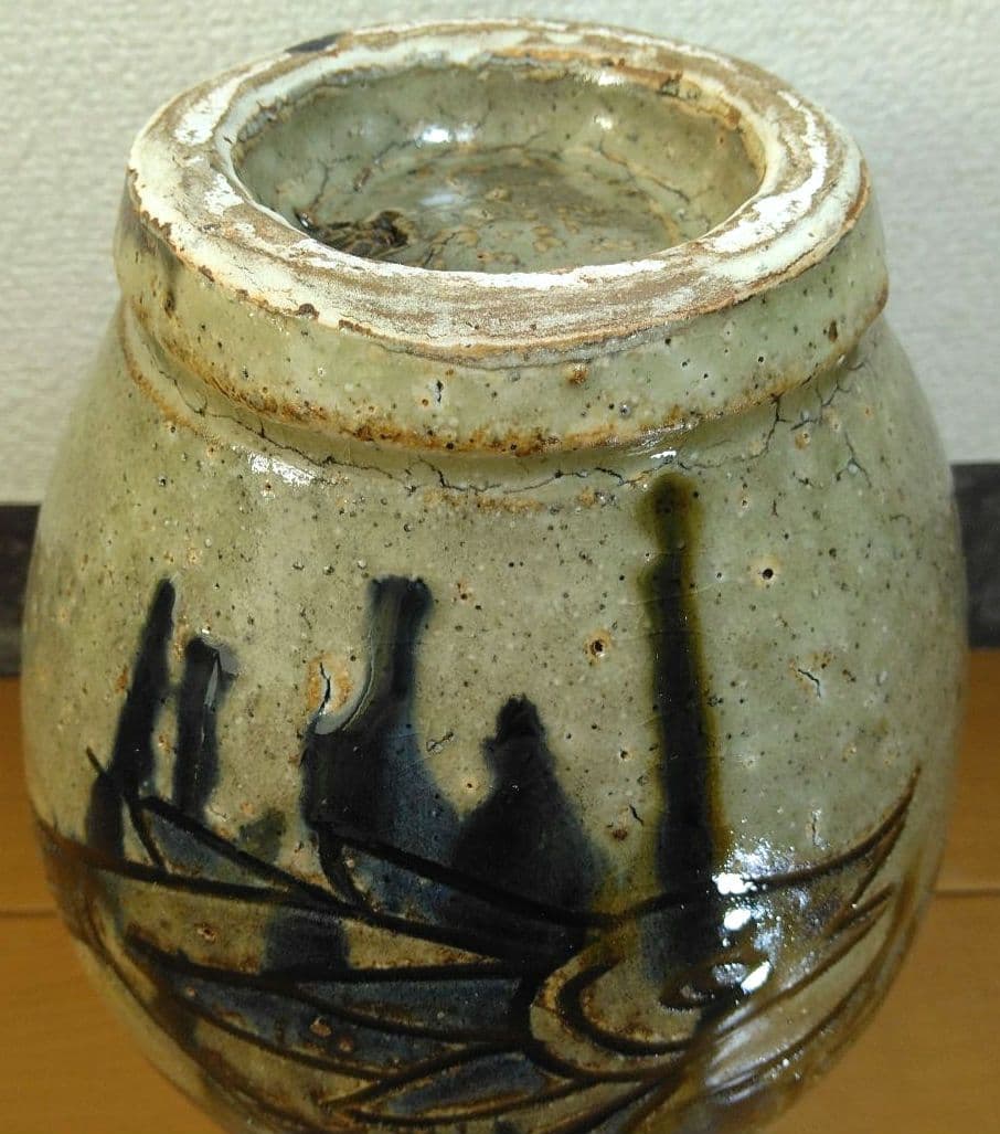 人間国宝 金城次郎 魚紋花瓶(魚4）栞 共箱 壺屋焼 壷屋焼 珍品上作花瓶 美品