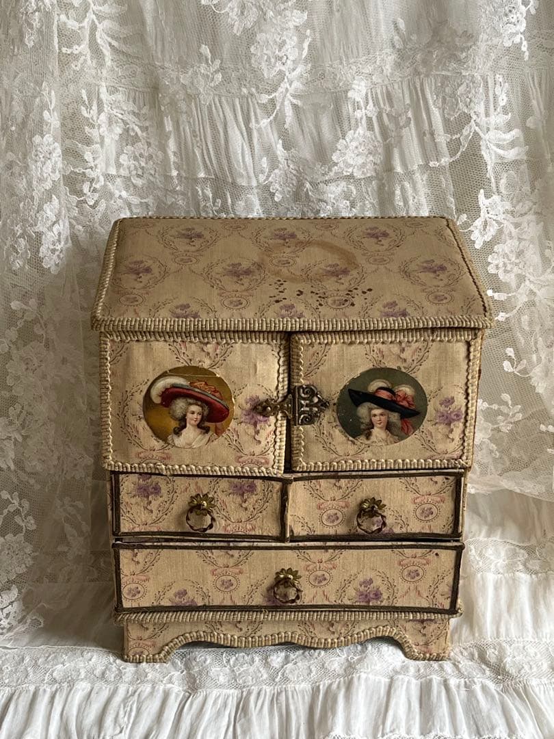 アンティークブロカントフレンチフランスカルトナージュボックスローズ