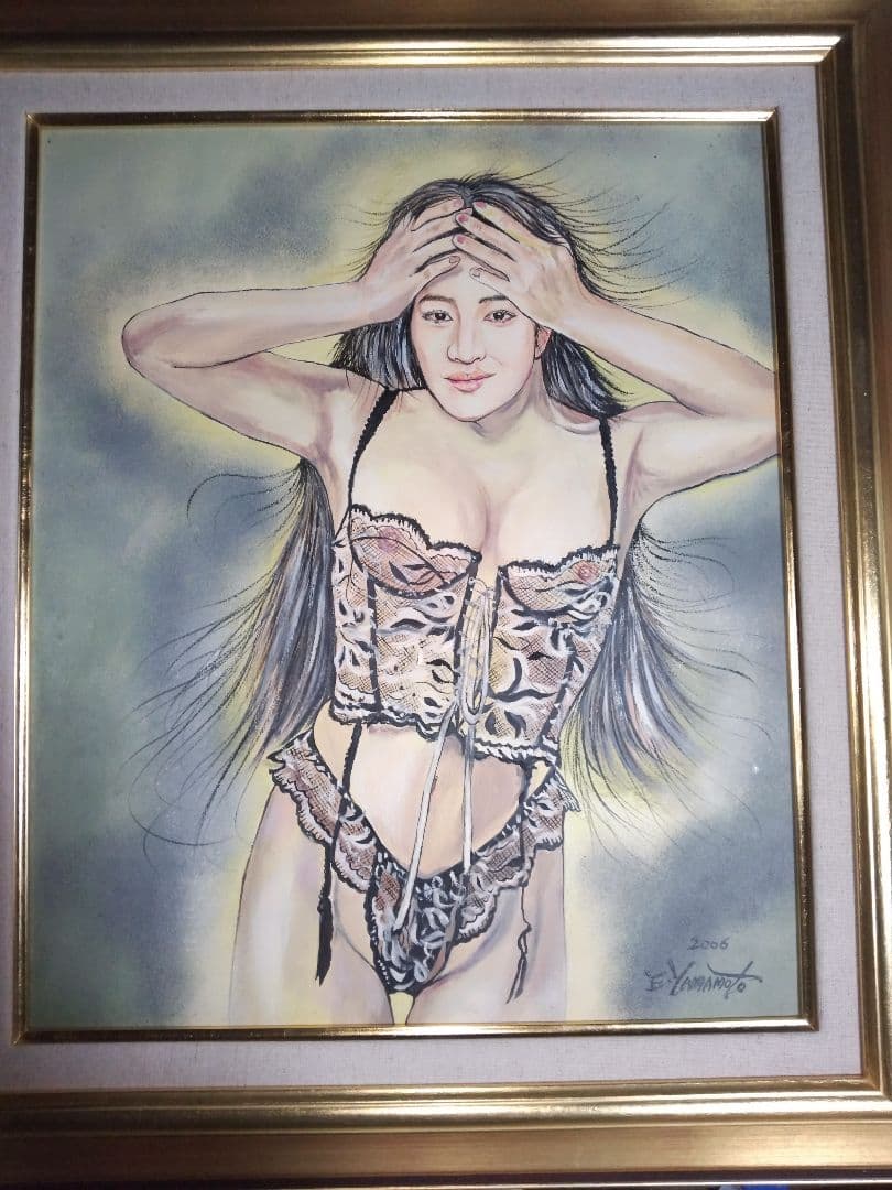 裸婦、美人画、油彩8号、山本英二しなりk真作、肉筆、新品額縁、高塚省吾、