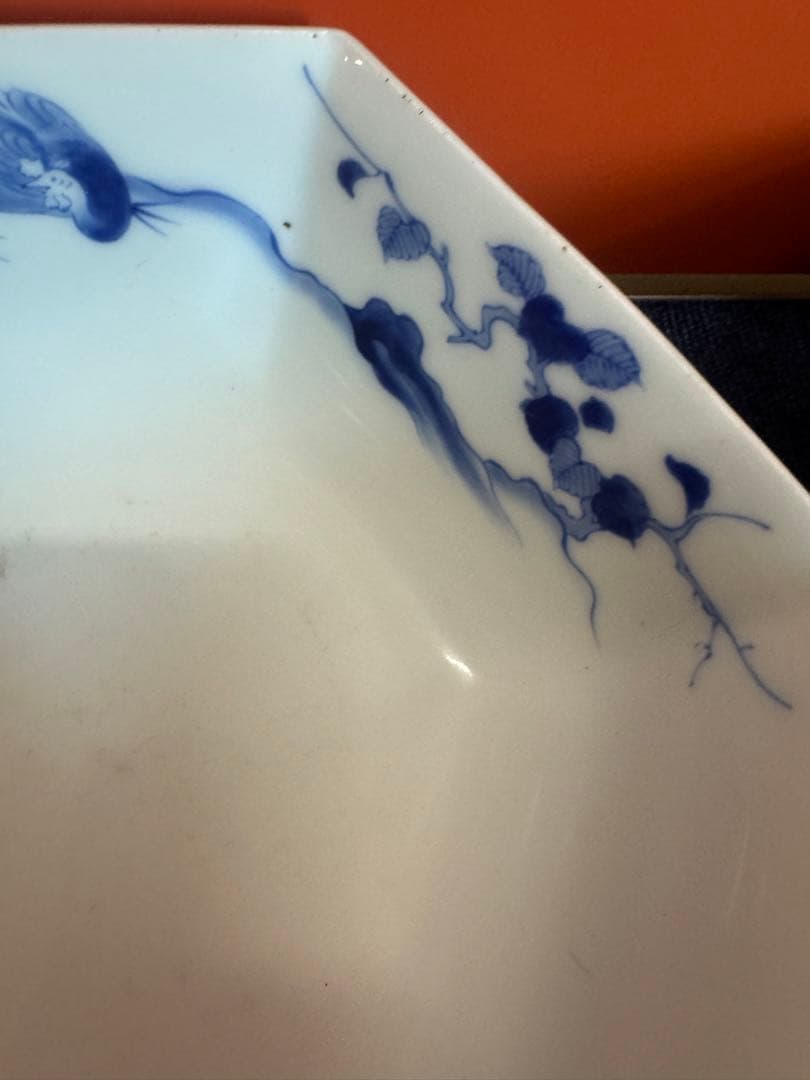 1885 香蘭社 染付鳳凰文 六角深鉢 2客 時代物