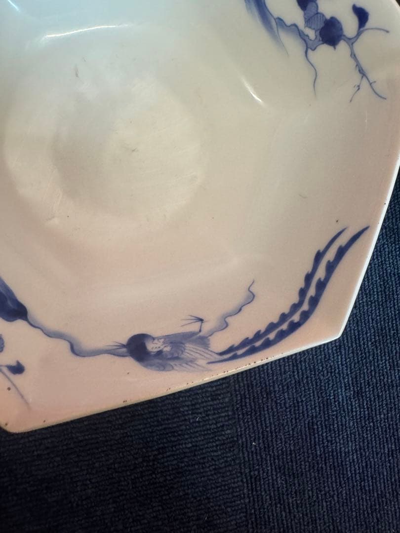 1885 香蘭社 染付鳳凰文 六角深鉢 2客 時代物