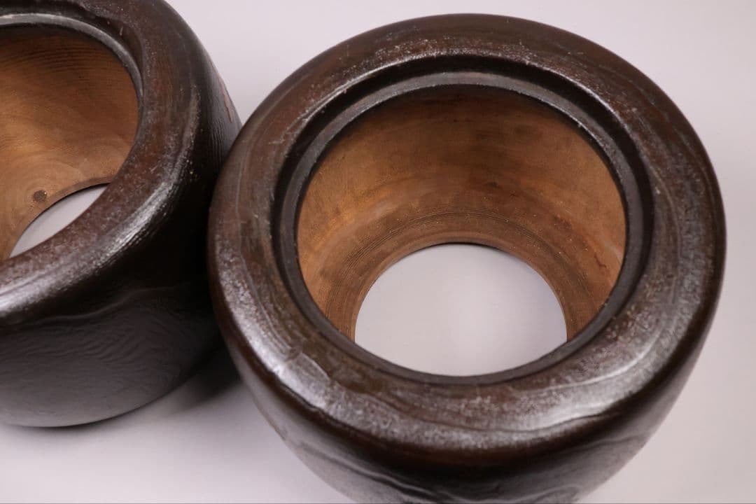 桐火鉢一対 菊蒔絵 草花 木箱入り 手あぶり 古民具 漆芸 茶道具【MB55