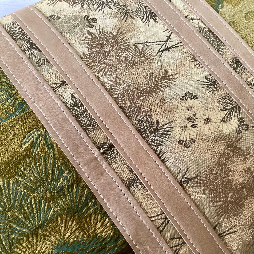着物リメイク. アンティーク丸帯 × 本革 トートバッグ. ハンドメイド 花鳥柄