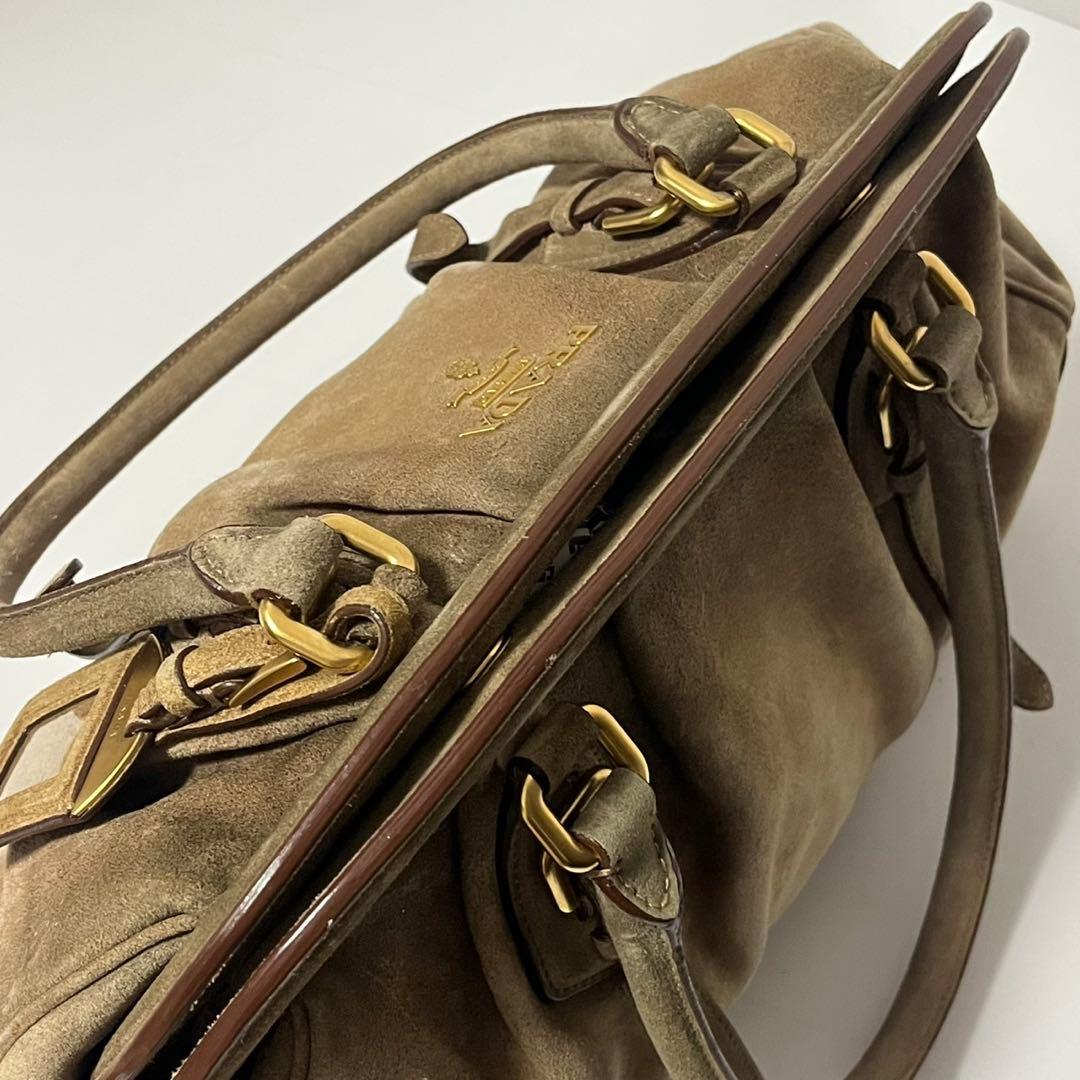 美品✨　PRADA スエード　トートバッグ　ハンドバッグ　ブラウン　茶　白タグ