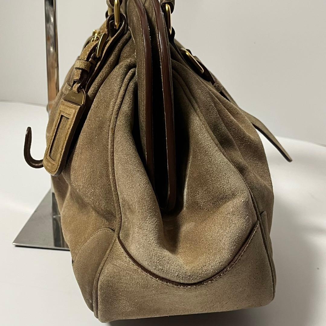 美品✨　PRADA スエード　トートバッグ　ハンドバッグ　ブラウン　茶　白タグ