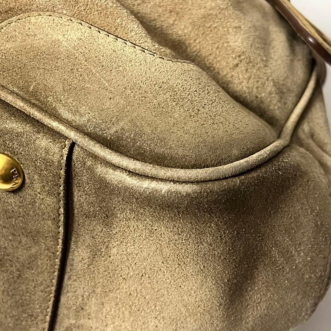 美品✨　PRADA スエード　トートバッグ　ハンドバッグ　ブラウン　茶　白タグ