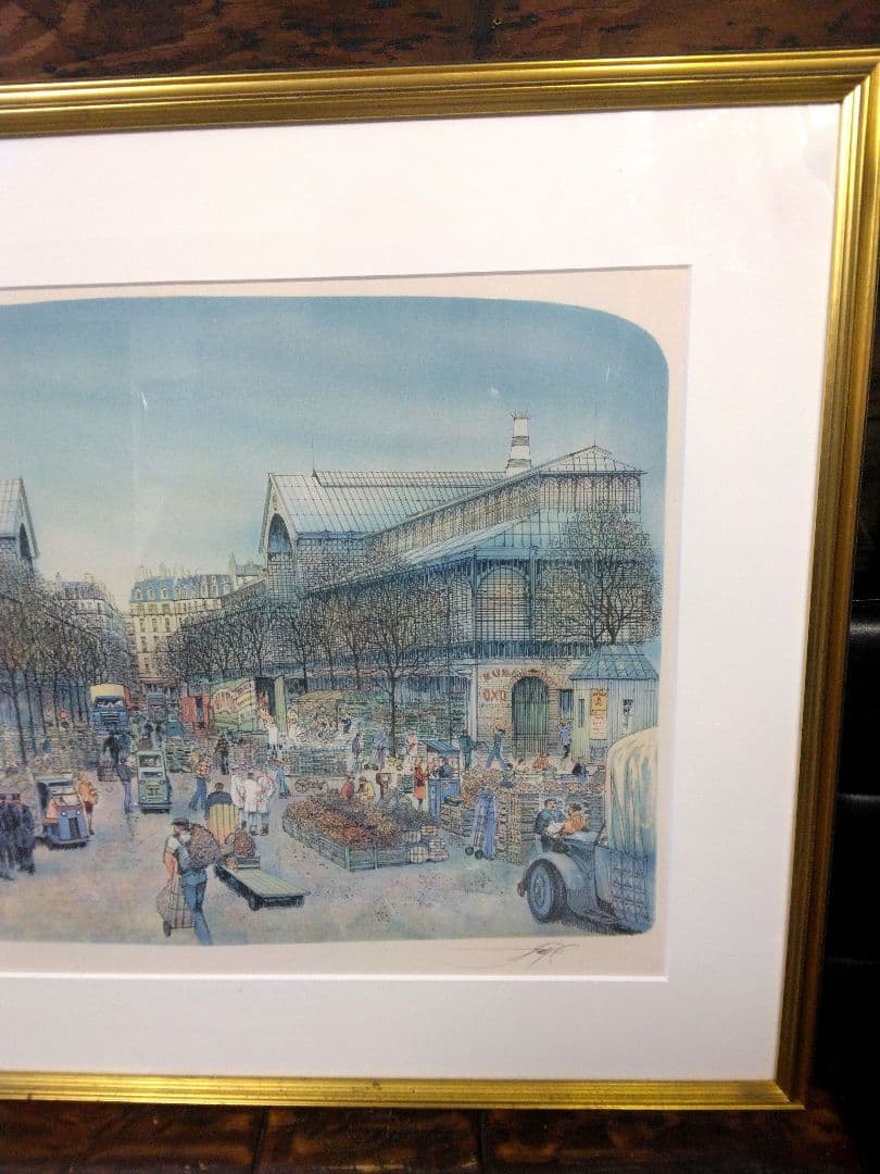 リトグラフ ロルフ・ラフルスキー 「レ・アレ市場」 フランス 直筆