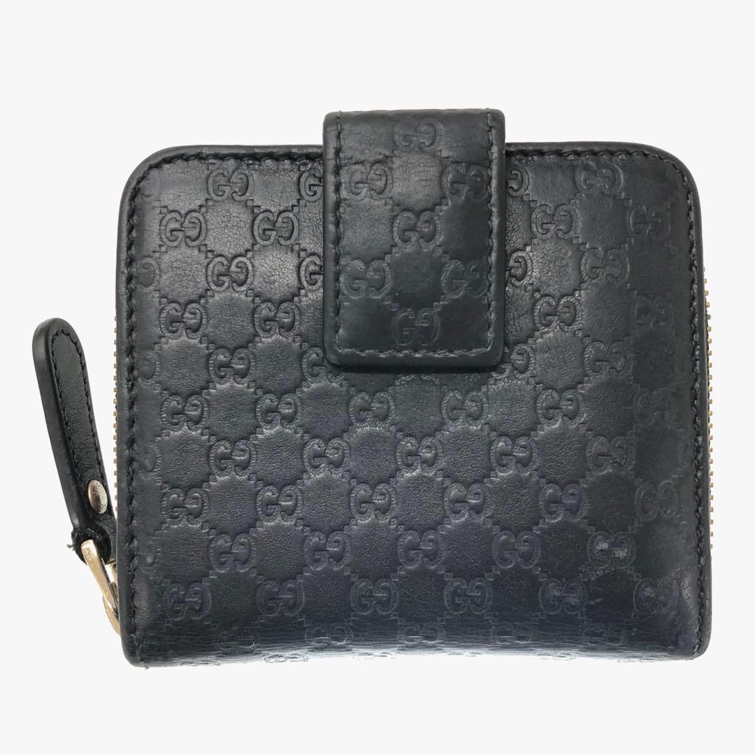 GUCCI グッチ マイクロシマ コンパクトジップ 財布 レザー ブラック