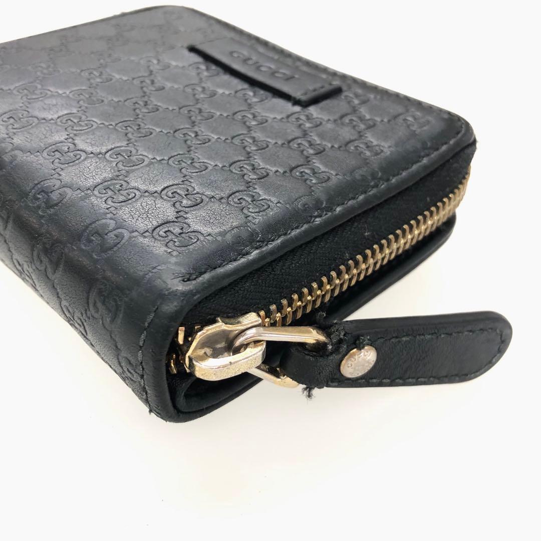 GUCCI グッチ マイクロシマ コンパクトジップ 財布 レザー ブラック