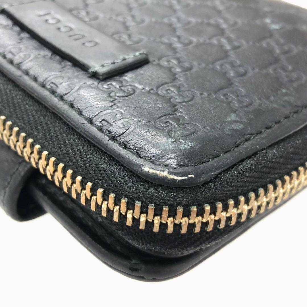 GUCCI グッチ マイクロシマ コンパクトジップ 財布 レザー ブラック