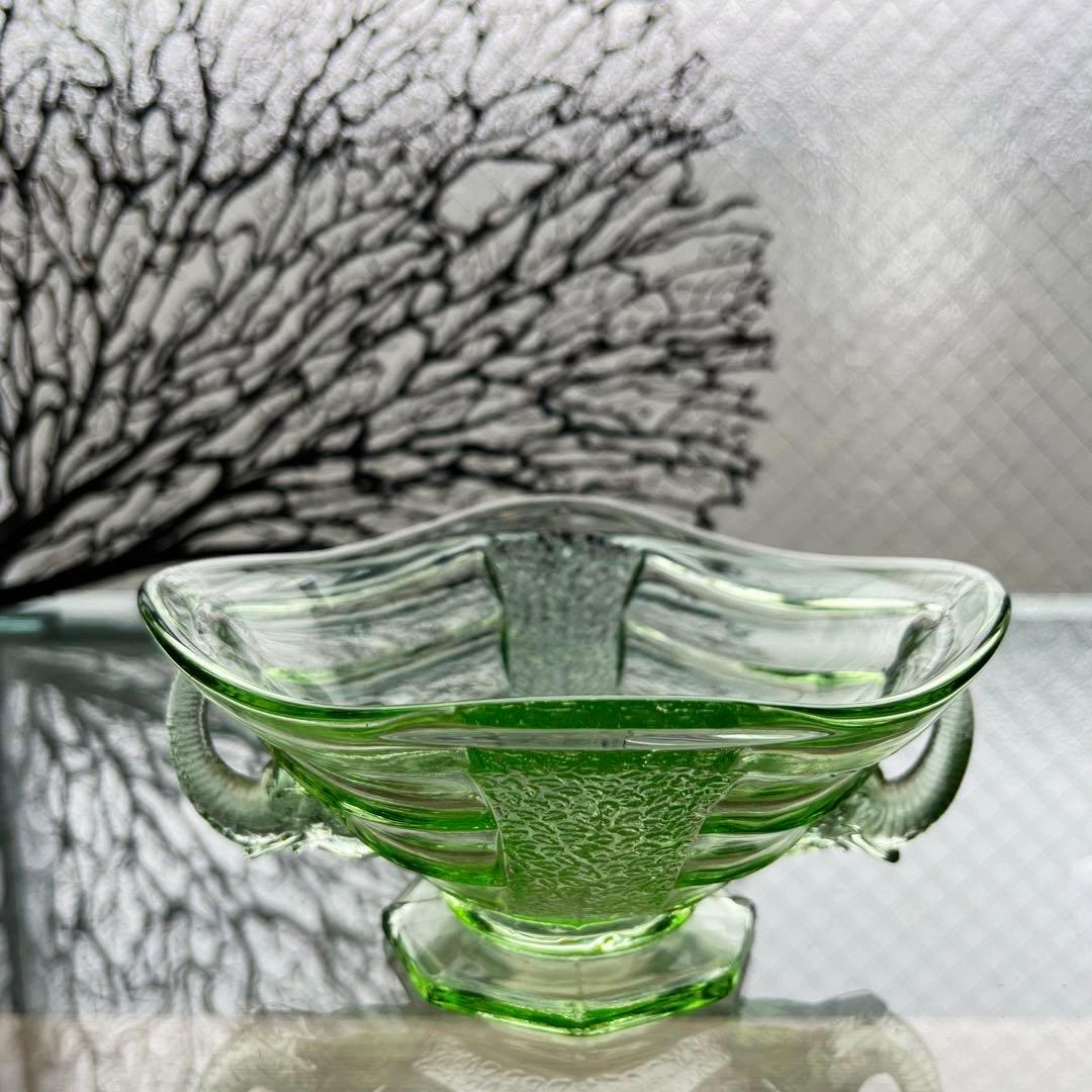 骨董 時代ガラス フィギュリン エレファント 象 プレスガラス 菓子器