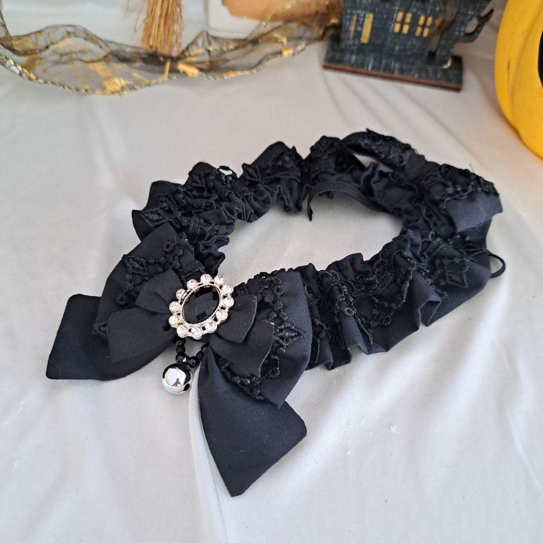 短毛シュシュ、ハロウィン、ゴスロリ(黒レース)わんちゃん猫ちゃん用