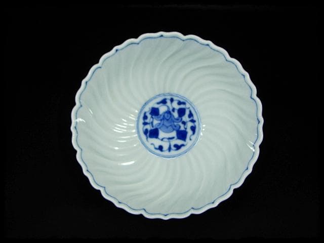 鳳樹軒 高島 文平 染付 稜花 花弁 向付 白磁 茶道具 懐石 器物 d39