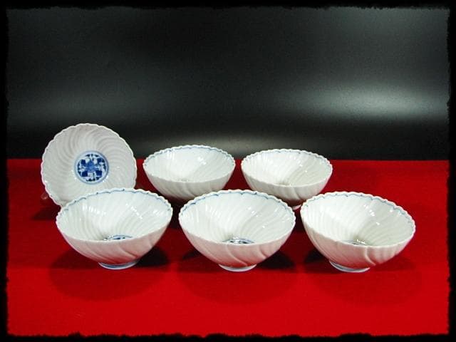 鳳樹軒 高島 文平 染付 稜花 花弁 向付 白磁 茶道具 懐石 器物 d39