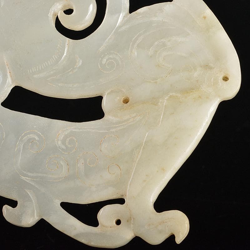 中国 玉石白玉彫刻 神獣 玉器 玉壁 玉飾 玉珮 M R5506