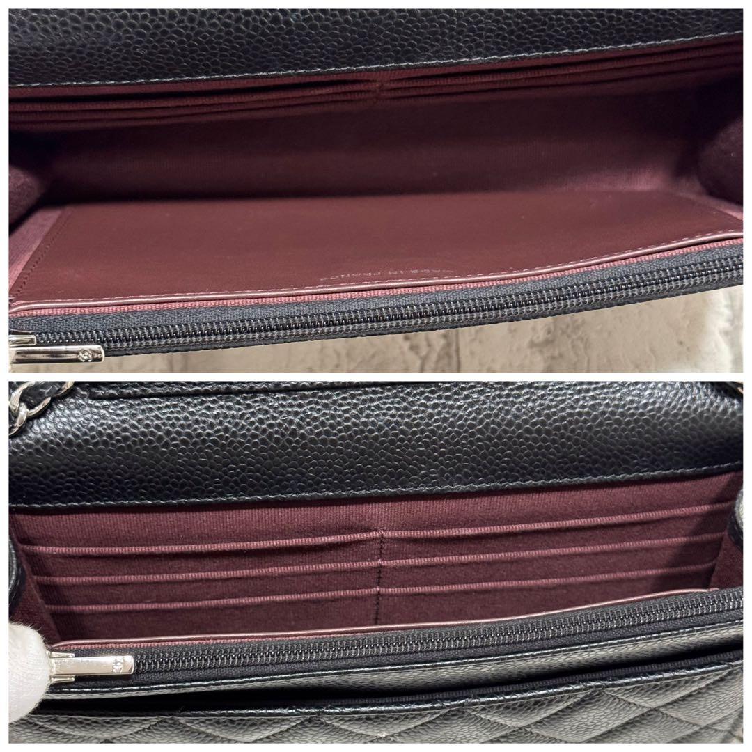 CHANEL チェーンウォレット　グレインドカーフスキン　マトラッセ　ブラック