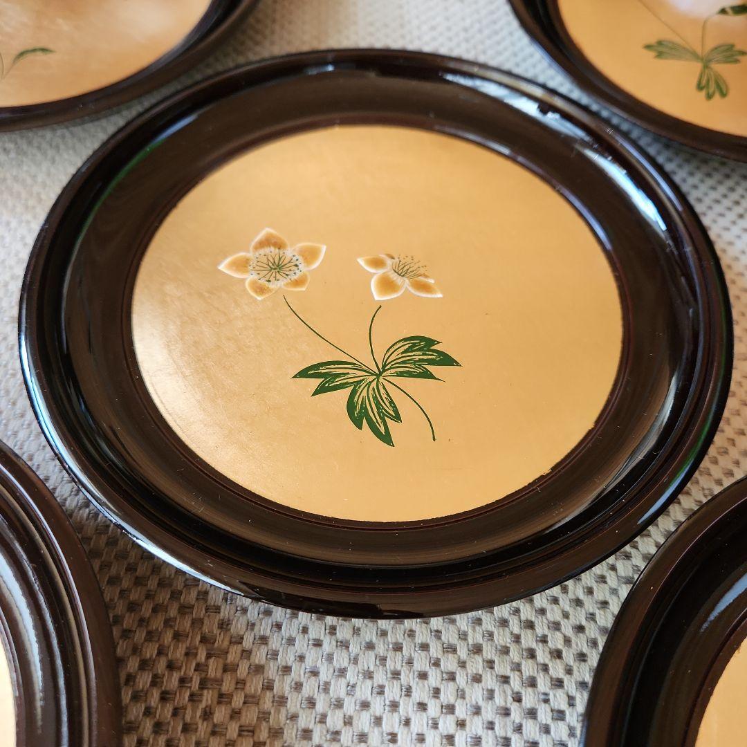 【貴重】高級漆器皿 菓子器 5枚セット 花模様