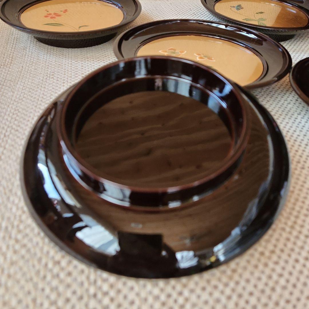 【貴重】高級漆器皿 菓子器 5枚セット 花模様