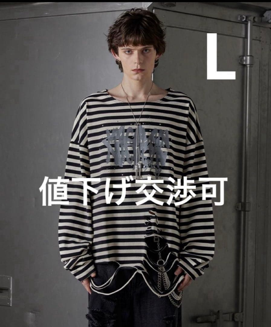 GRANCY】総柄ラインストーングラフィックロンTグランシーボーダーL