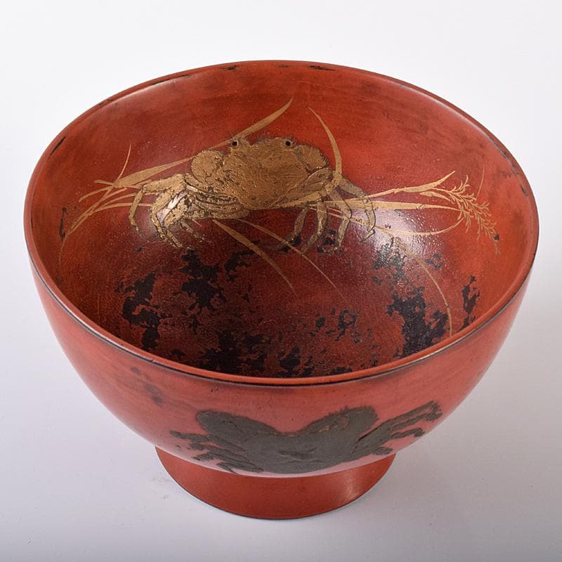 根来漆　金銀蒔絵　蟹文椀　時代箱付　M　R7922