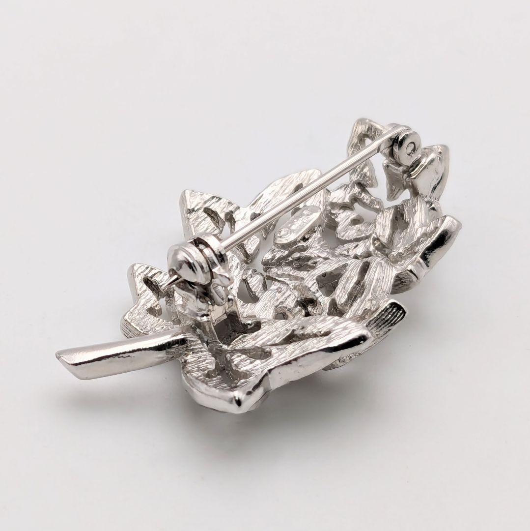 ディオール Dior ヴィンテージ リーフ ラインストーン シルバー