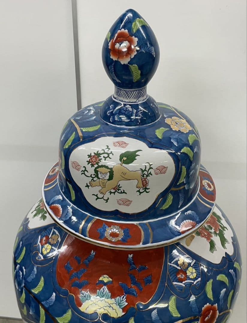 極上品 有田焼 沈香壷 特大約115cm 古許窯 染錦 金彩花鳥雉図 大壺 飾壷